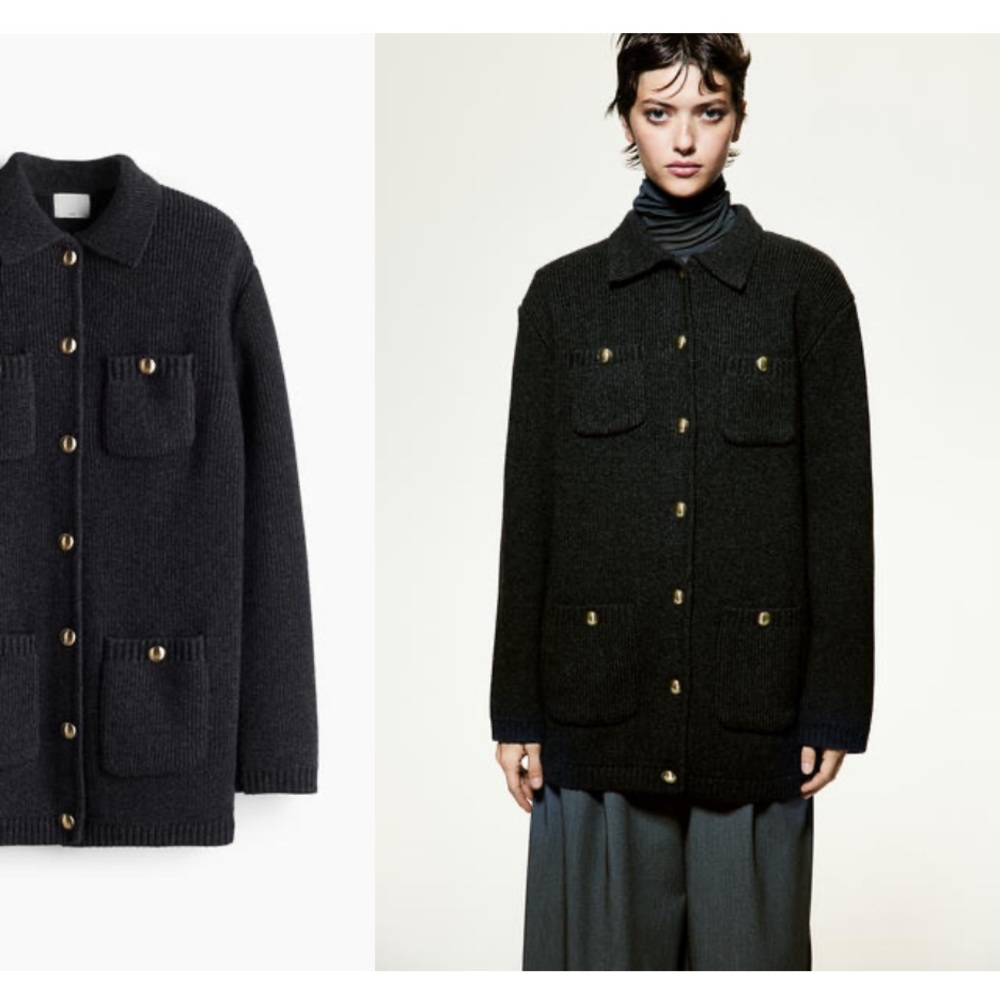 NWT • H&M • PREMIUM LABEL • Wool Blend Cardigan Jacket with Gold Buttons - Picture 2 of 7